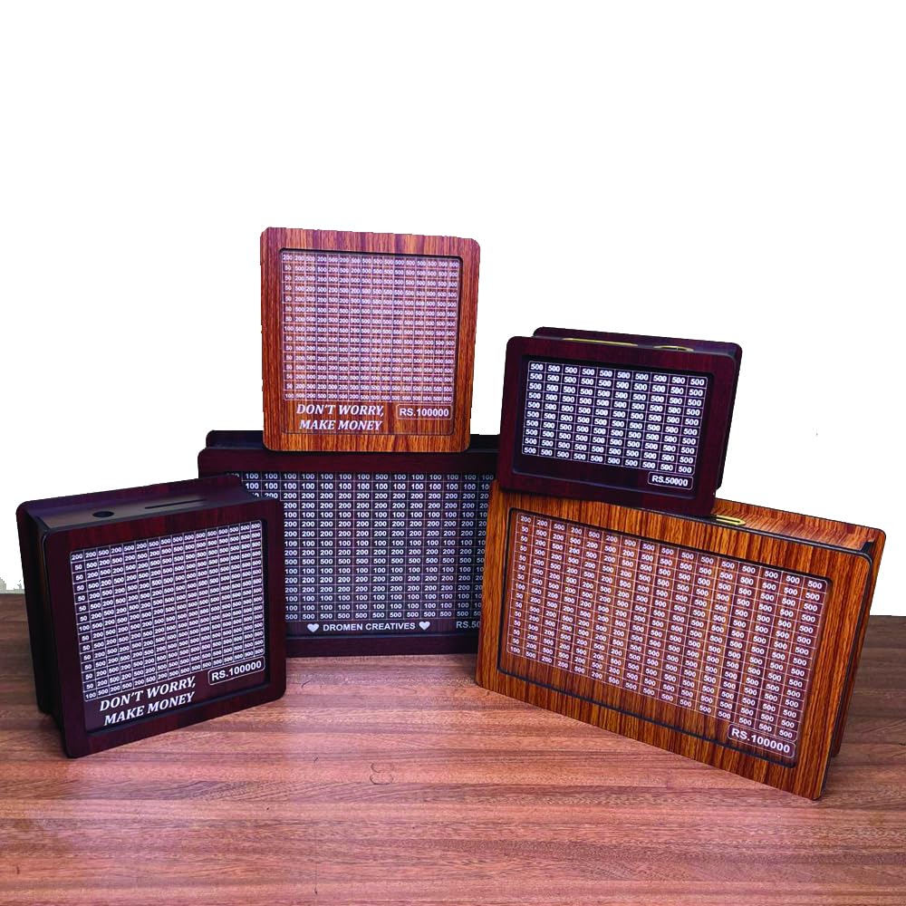 1,00,000 Wooden Savings Box With Reusable Tracker & Marker