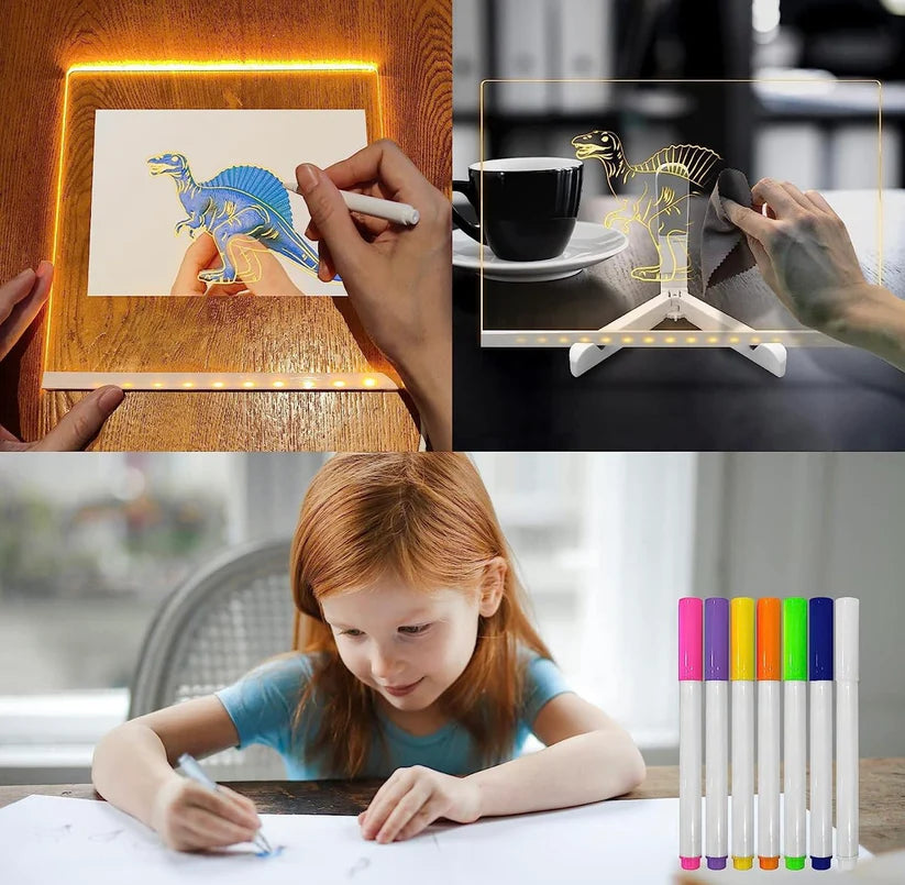 LED Glow Acrylic Message Board with Neon Markers – Creative Reusable Light-Up Display