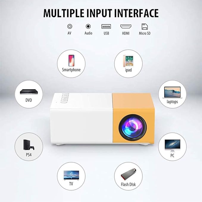 400Lm Portable Mini Home Theater Led Projector With Remote Controller,Support Hdmi,Av,Sd,Usb Interfaces,Yellow
