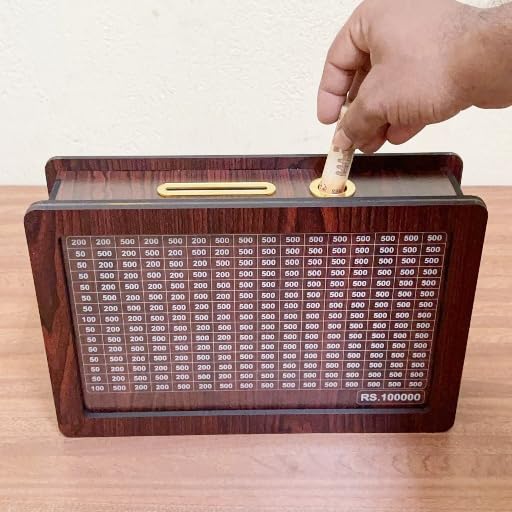 1,00,000 Wooden Savings Box With Reusable Tracker & Marker
