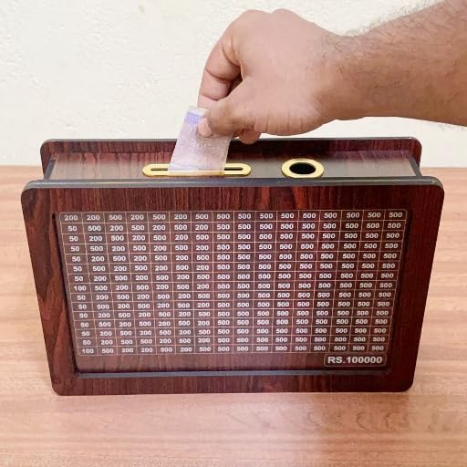 1,00,000 Wooden Savings Box With Reusable Tracker & Marker