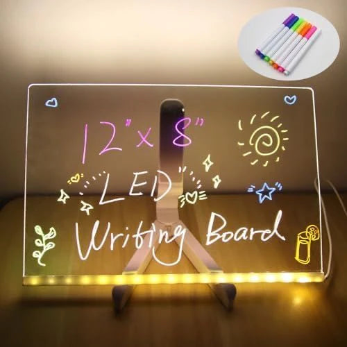 LED Glow Acrylic Message Board with Neon Markers – Creative Reusable Light-Up Display