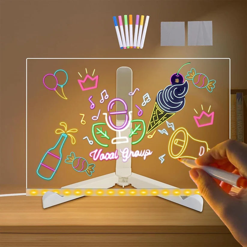 LED Glow Acrylic Message Board with Neon Markers – Creative Reusable Light-Up Display